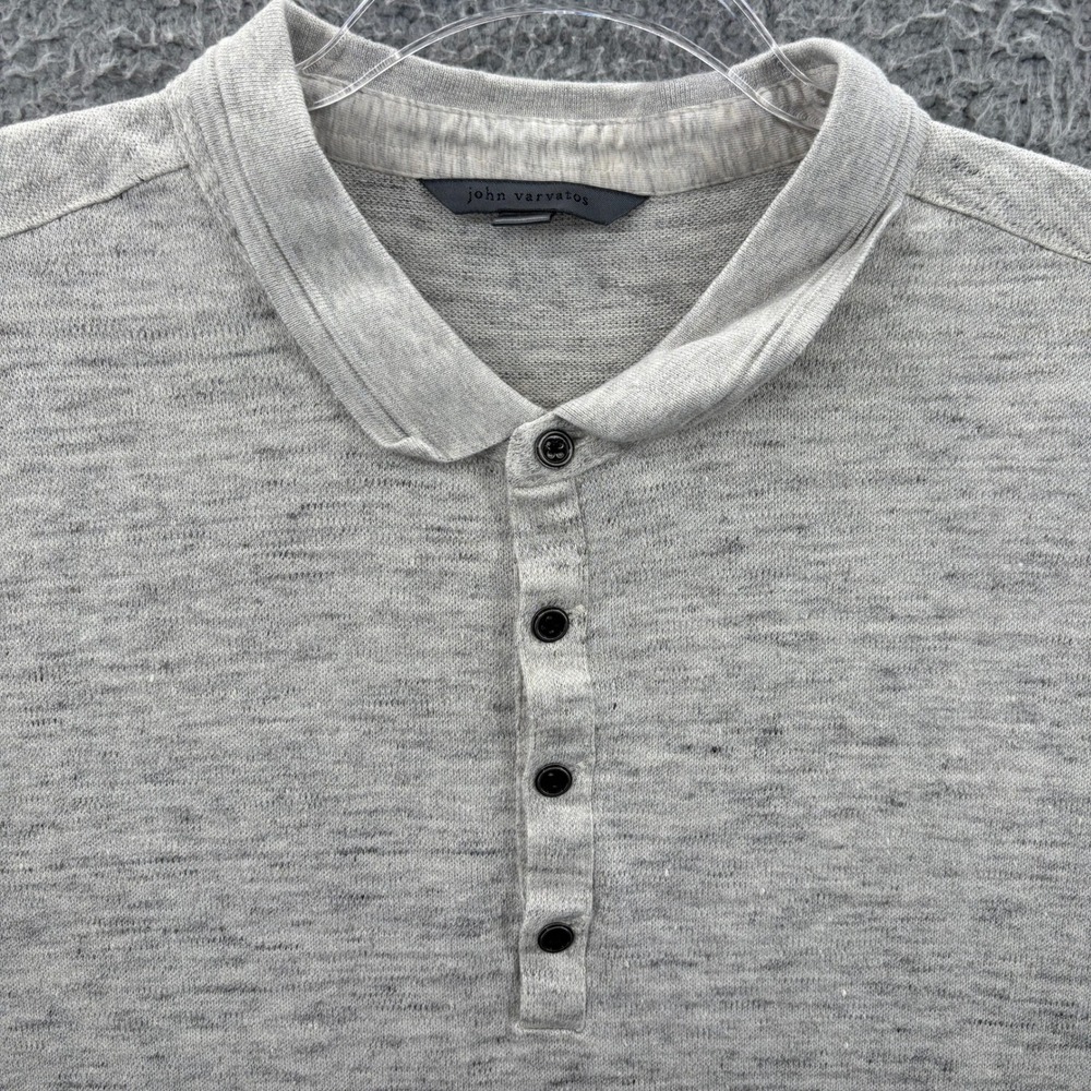 John Varvatos Polo Mens L Slim Fit Gray Linen Blend Short Sleeve Henley Button